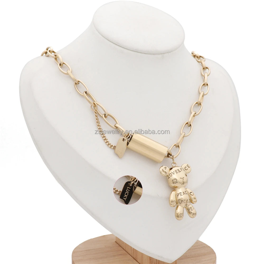 Dog Bear Animal Custom Chain Gold Plated Stainless Steel Statement Women Hip Pop Chunky Necklace for Women