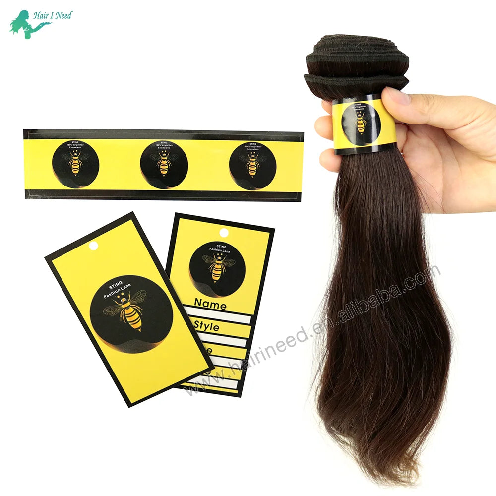 Customized Printing Sticker Label for Hair Bundles Private Label Custom Logo Hang Tags and Bundle Wraps for Hair Extensions