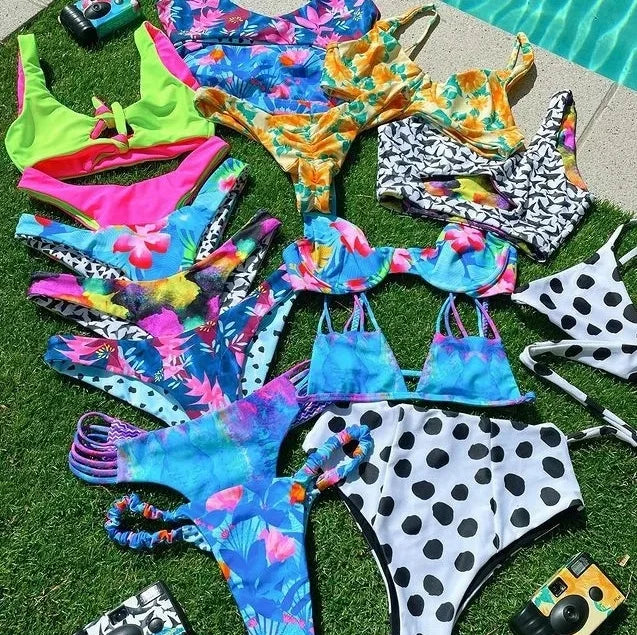 Oem Manufacturer Latex Swimsuit Custom Digital Print Bikini Recycled Swimsuit Women High Cut Custom LOGO Swimwear for Women