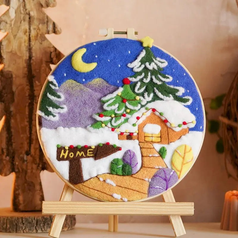 CHENISTORY DIY Wool Felting Painting With Embroidery Frame Handmade Needle Wool Painting Picture for Home Decors Crafts Gift