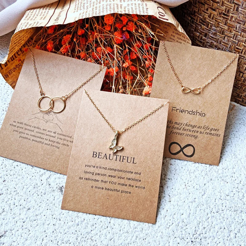 SC Fashion Butterfly Pendant Necklace Creative Card Circle  Pendant Link Chain Necklace Gold Plated Butterfly Necklace for Women