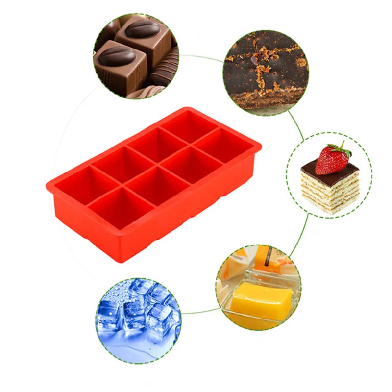 USSE 8 Grid Food Grade Ice Cube Mold Square Shape Silicone Ice Cube Tray Maker Tool