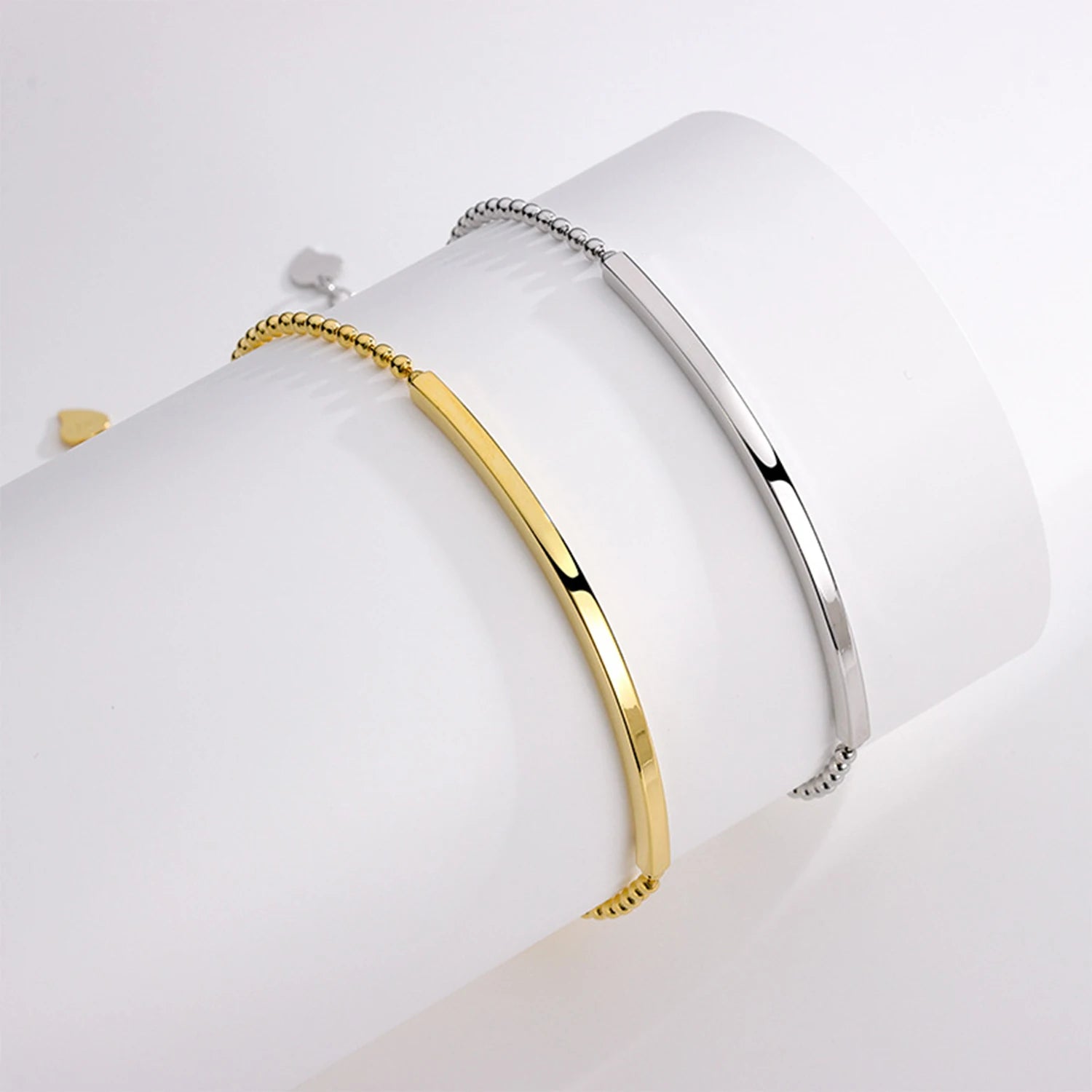 FUAMAY Beads Bracelet for Women 925 Silver Engraving Available Bar Jewelry Bracelet Blank Engravable Bar ID Name Plate Bracelet