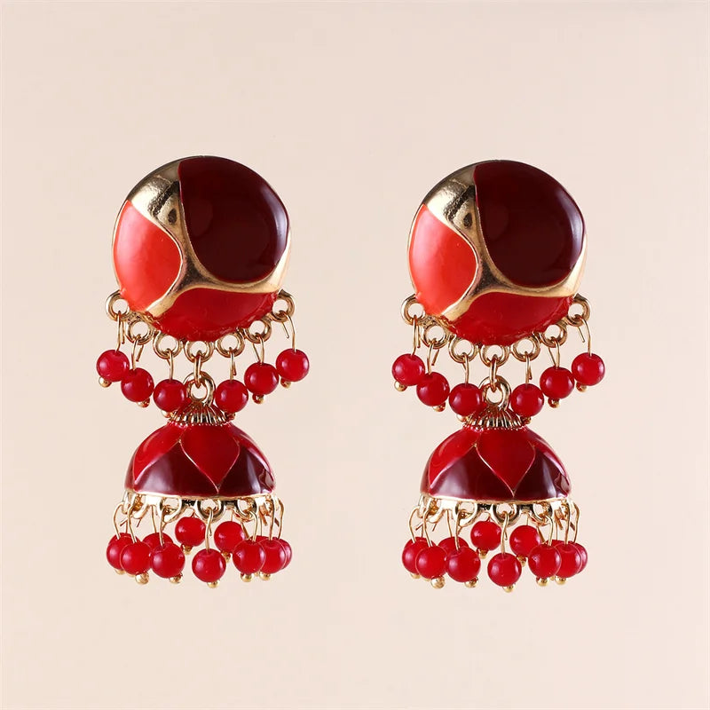 Indian Maang Tikka Earrings Set Bollywood Crystal Rhinestone Head Chain Dangle Jhumka Earrings Jewelry Set Jumka Sets