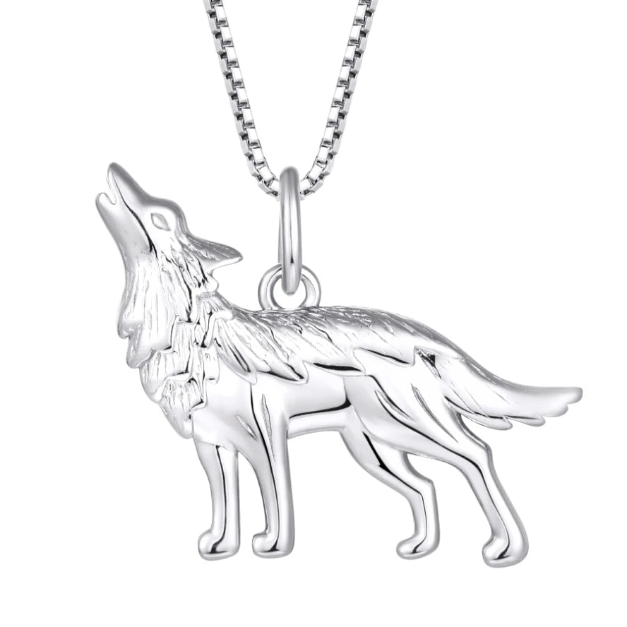 3D Design Detailed Carving Howling Wolf Sterling Silver Necklace for Men and Women