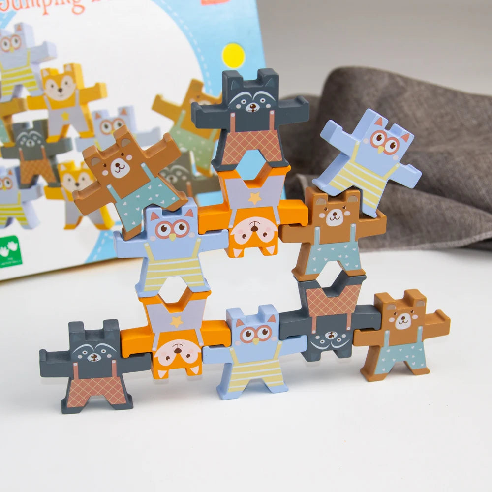 New Arrival Cartoon Bear Wooden Stacking Blocks Toy for Preschool Kids Lovely Animal Balancing Building Toys