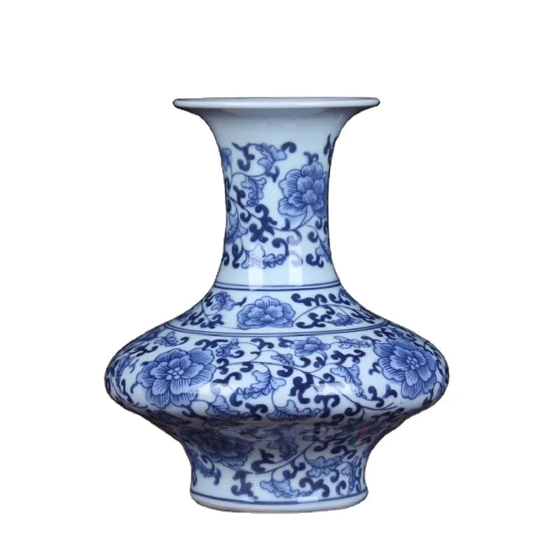 Wholesale Modern Chinese Vintage Porcelain Floor Vase Hand-Painted Blue White Flat Bottle Design Anniversary Home Decor