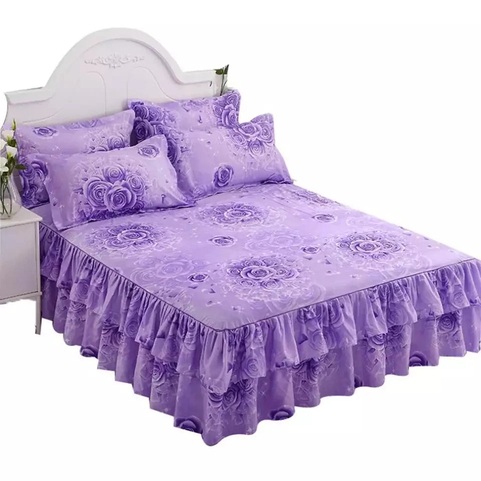 M0436 Floral Fitted Sheet Cover Graceful Bedspread Lace Fitted Sheet Bedroom Bed Cover Skirt New Wedding Housewarming Gift