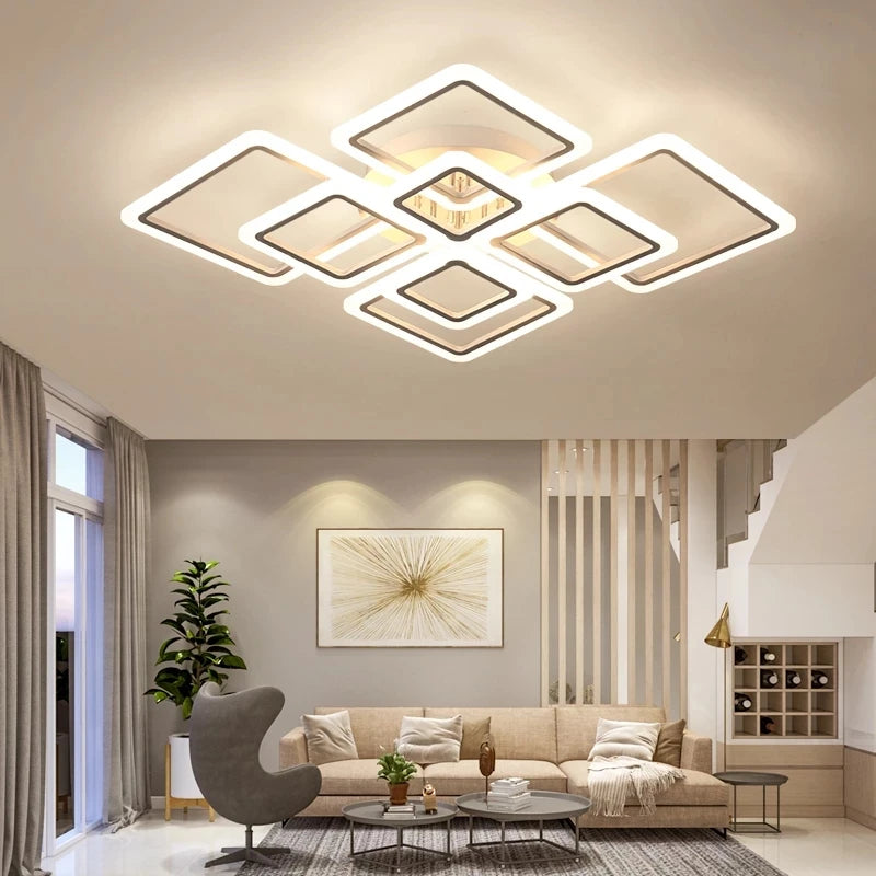 Indoor Square Home Acrylic Chandeliers Lighting 2/4/6/8/10 Heads for Living Room Bedroom Lamps Modern LED Ceiling Light