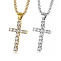 Sparkling 18K Gold Stainless Steel Christian Jesus Jewelry Bling Large Big Diamond Cross Pendant Necklace for Women