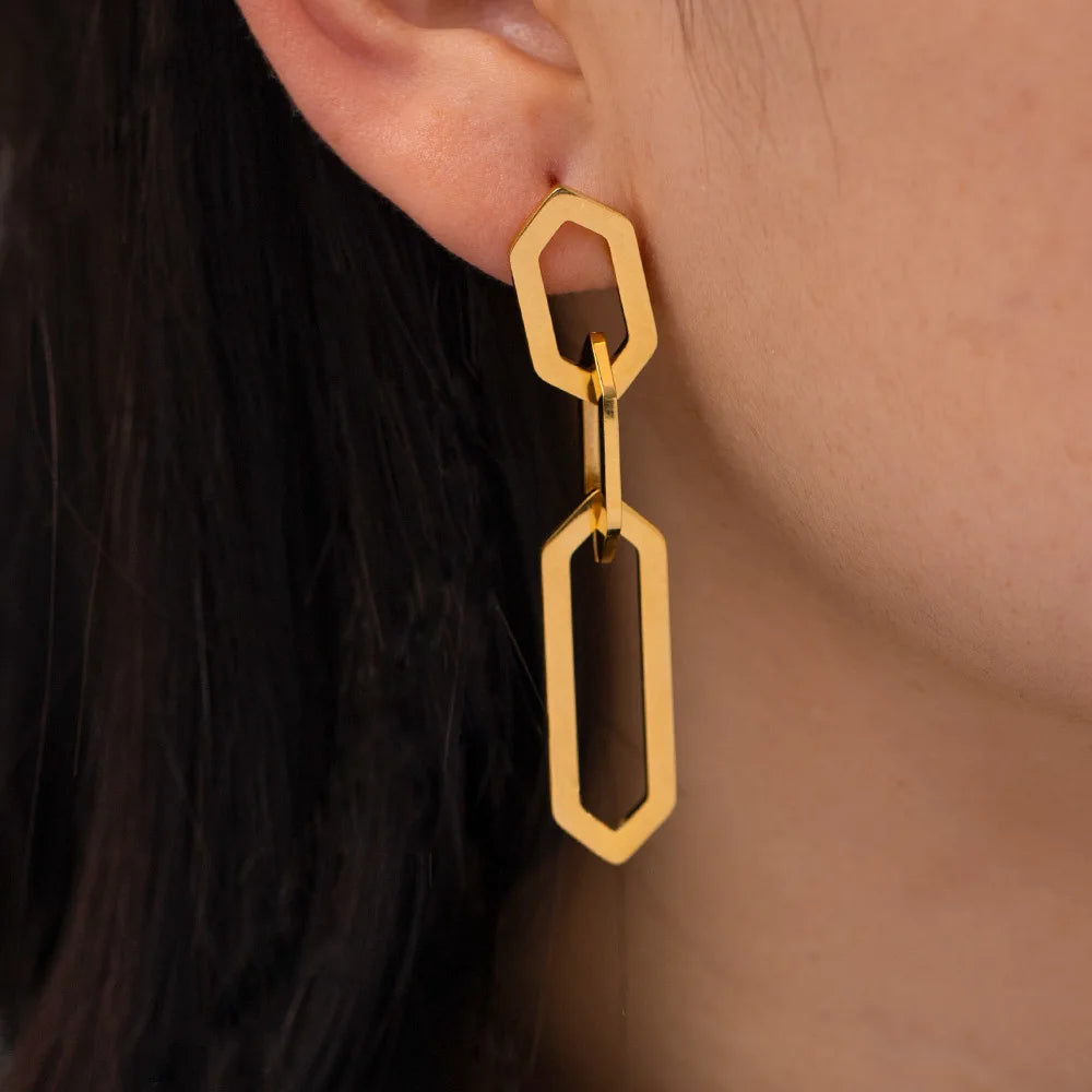 Non Tarnish 18K Gold Plated Link Chain Earring Stainless Steel Statement Trendy Jewelry Earring for Women