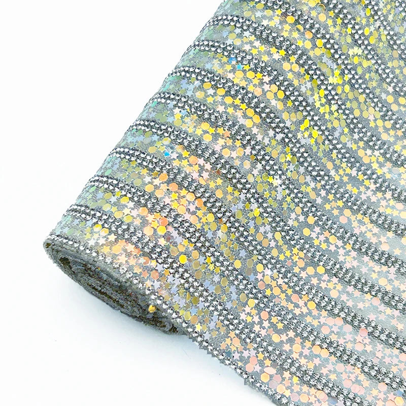 Handmade Glitter Sequins & Rhinestones Adhesive Mesh Roll Crystal Sheet for DIY Clothes & Formal Dress Decoration for Bags