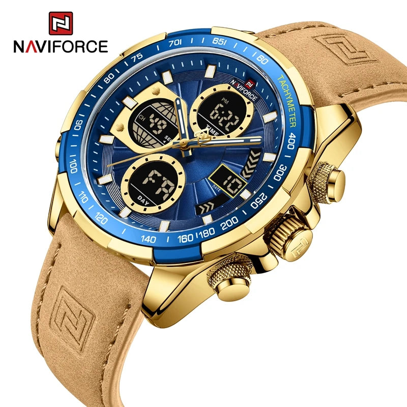 Top Brand NAVIFORCE Luxury Men Wristwatch Quartz Digital Male Clock Sport Genuine Leather Business Man Watches 9197L