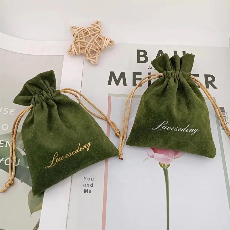 Hot Sales Custom Logo Printing Luxury Velvet Gift Packaging Bag Drawstring Jewelry Perfume Cosmetic Flannel Pouch