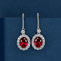 Popular Lady Elegant High Carbon Zirconia Oval Cut Gemstone Earrings Red Ruby Earring for Women Gift or Party Wear