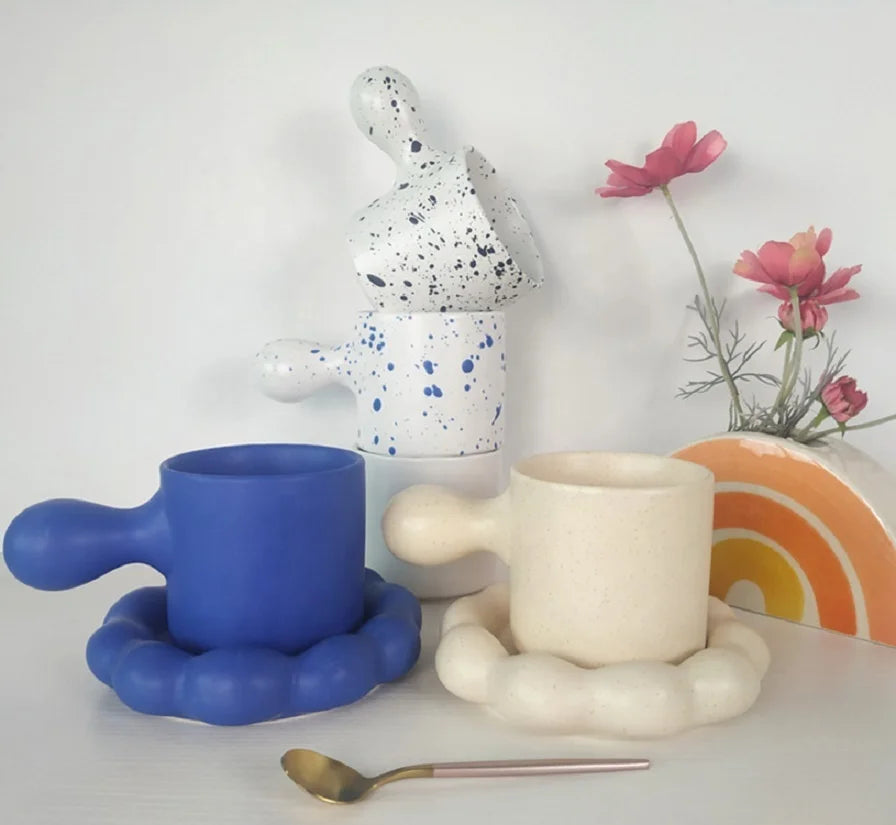 Hot New Products Nordic Cloud Ceramic Cup Saucer Mug Fat Saucer Coffee Cup Splashed Ink Color Hammer Ceramic Cup