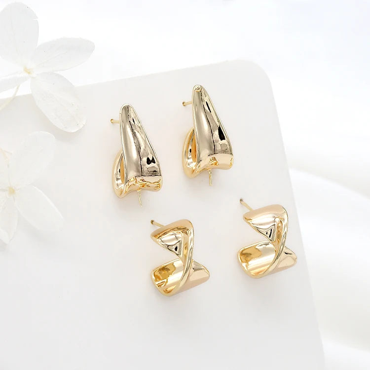 Fashion and Minimalist Design 14K Gold Plated Irregular Shaped Earring With Smooth Surface for Women's Jewelry Studs Earrings