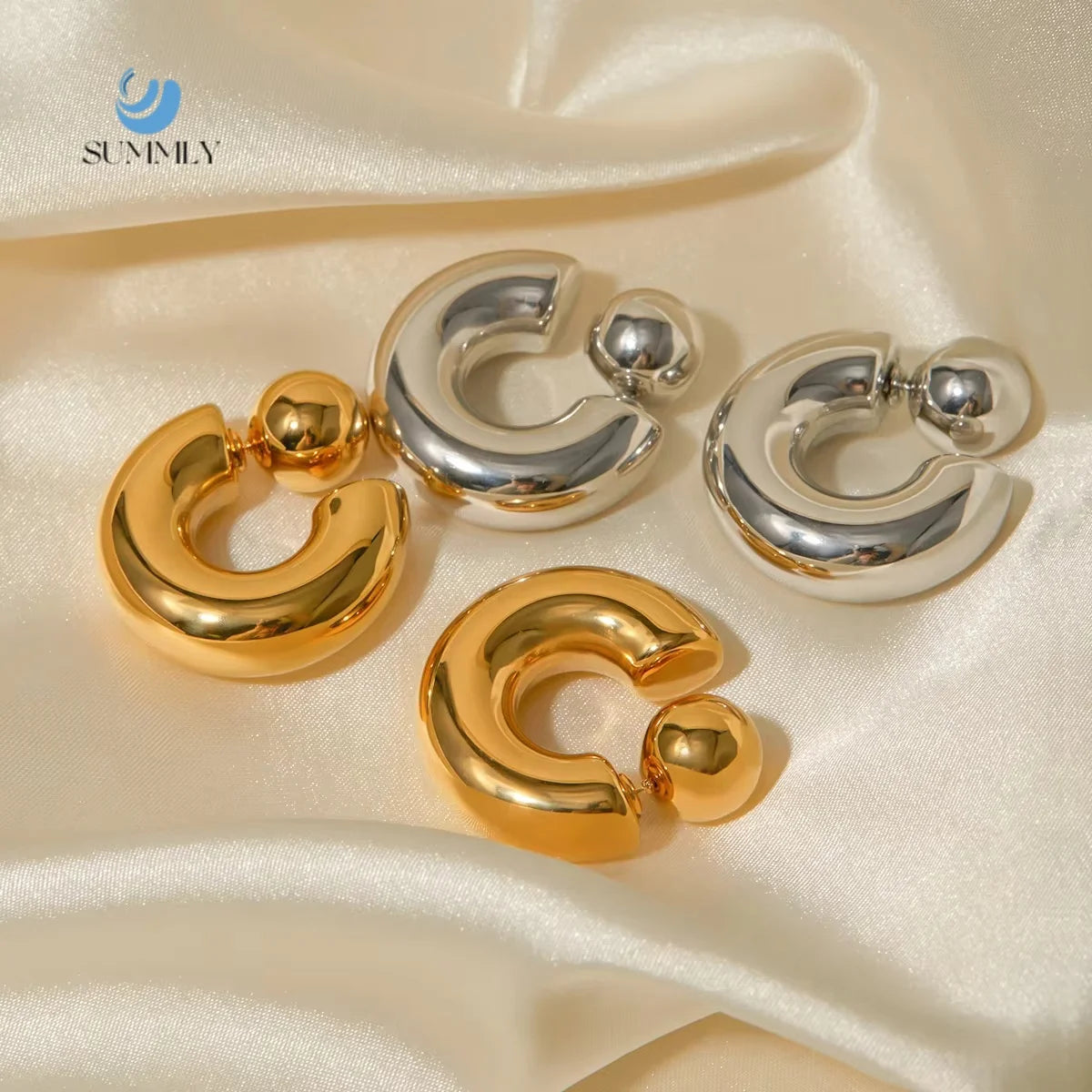 SUMMLY Vintage Trend Wholesale Luxury Creative C-shaped 18K Gold Plated Stainless Steel Earrings Fashion Jewelry