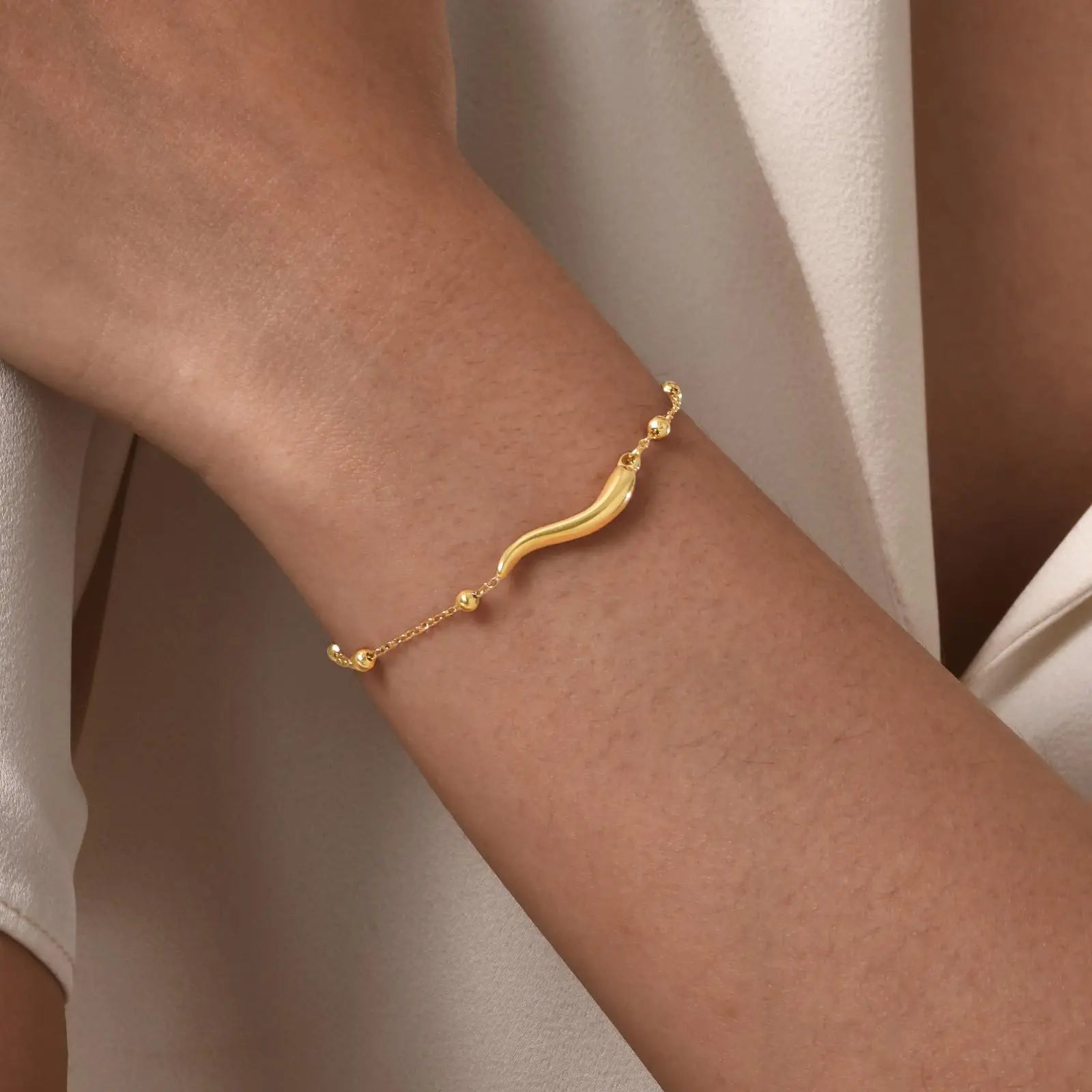 Minimalist Pepper Chili Bracelet Beads Chain Bracelet PVD Plated Stainless Steel Bracelet for Women
