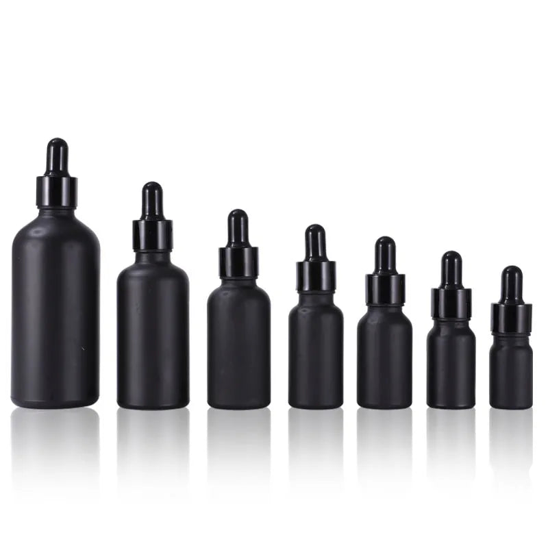Wholesale 15ml 30ml 60ml 120ml Custom Matte Black Glossy Bottle Glass with Dropper for Skin Care Essential Oil Packaging