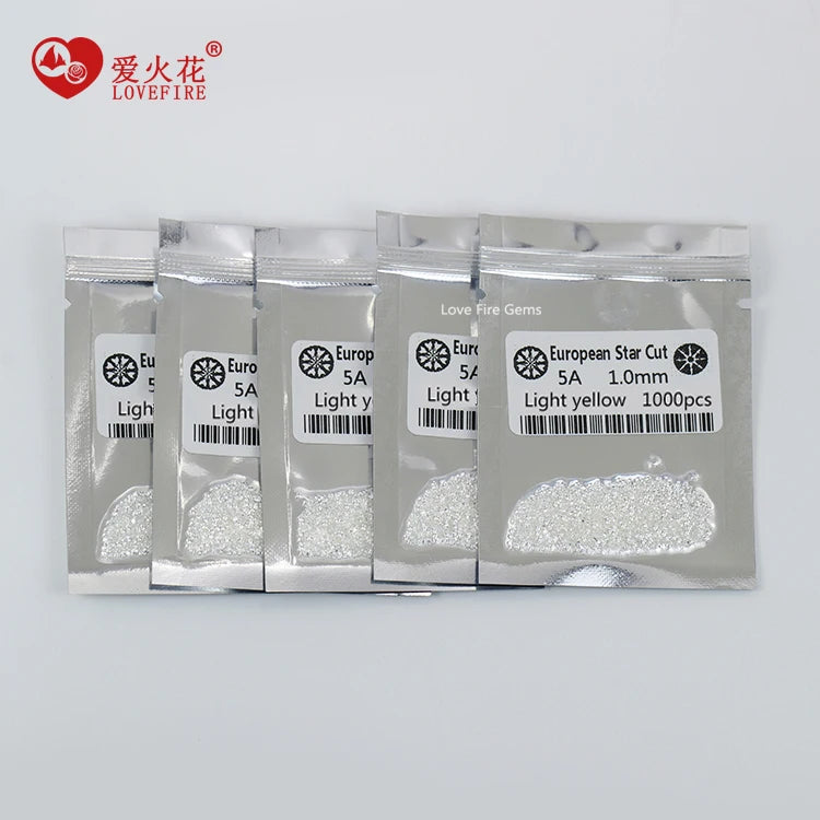 5A Grade 1000pcs/pack Loose Gemstone Malee Size Round Shape Light Yellow Synthetic Stones Cubic Zirconia