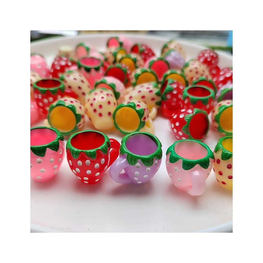New Colorful 100Pcs Strawberry Coffee Cup Mugs Charms Pendants Mini Drink Cup Kawaii Cabochons for Jewelry Making Supplier