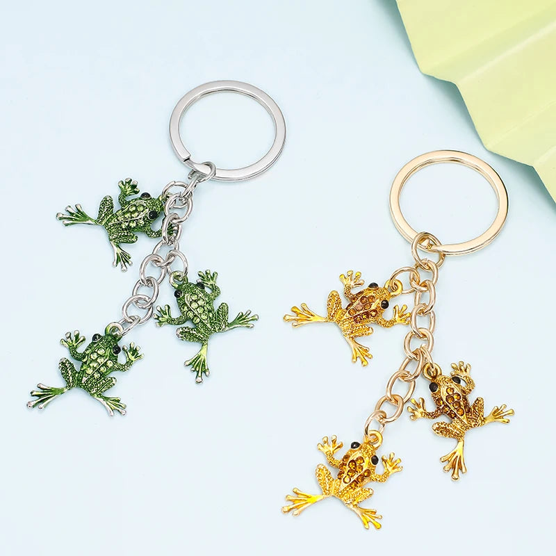 Car Accessories Green Frog Rhinestone Pendant Keychain DIY Key Rings Crystal Animal Frog Key Chains Fun Pendant