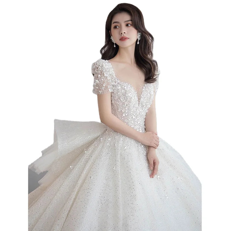 2022 Premium Luxury Ball Gown Wedding Dress for Brides Retro Cathedral Trailing Crystal Summer Wedding Dresses Plus Sizes