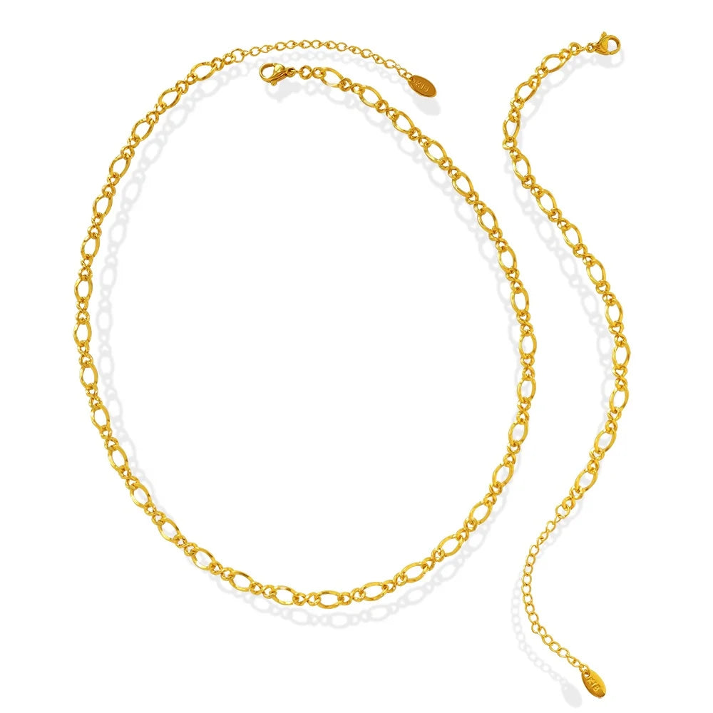 18K Gold Plated Hip Hop Jewelry Set Stainless Steel Necklace & Bracelet with Custom Geometric & Number Pattern for Wedding Party