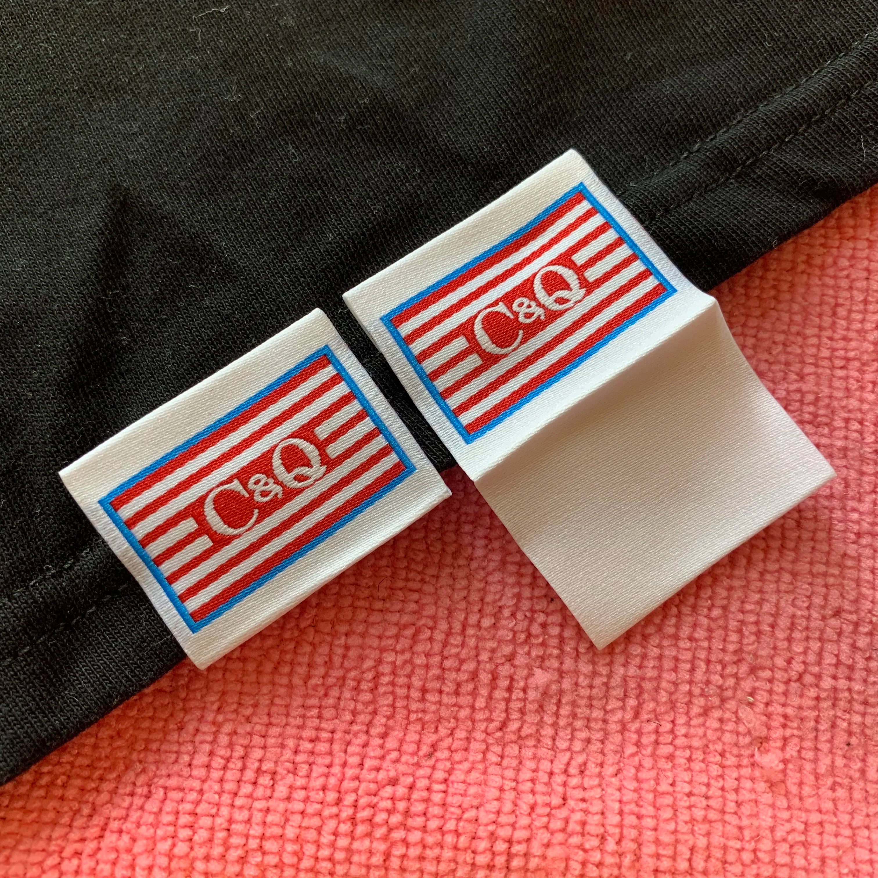 High Density Trademark logo Textile Clothing Hem Labelsoft Folded Edge Suits Woven Hem Tags