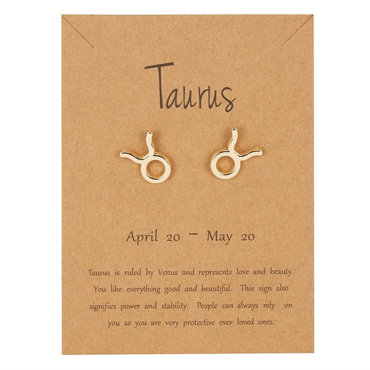 1 Pair/set Fashion Jewelry Gold Plated 12 Constellatory Birthday Gift Women Horoscope Zodiac Sign Stud Earrings