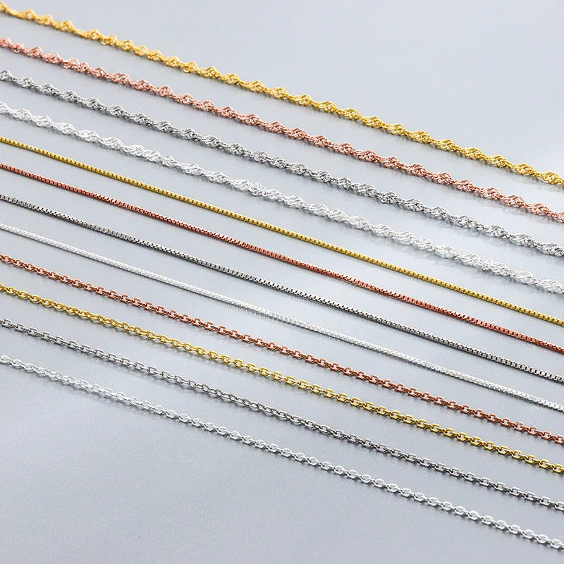 High Quality S925 Sterling Silver Chain Necklace Diy Gold Silver Box Lion Cross Thin Chain for Necklace Accessories