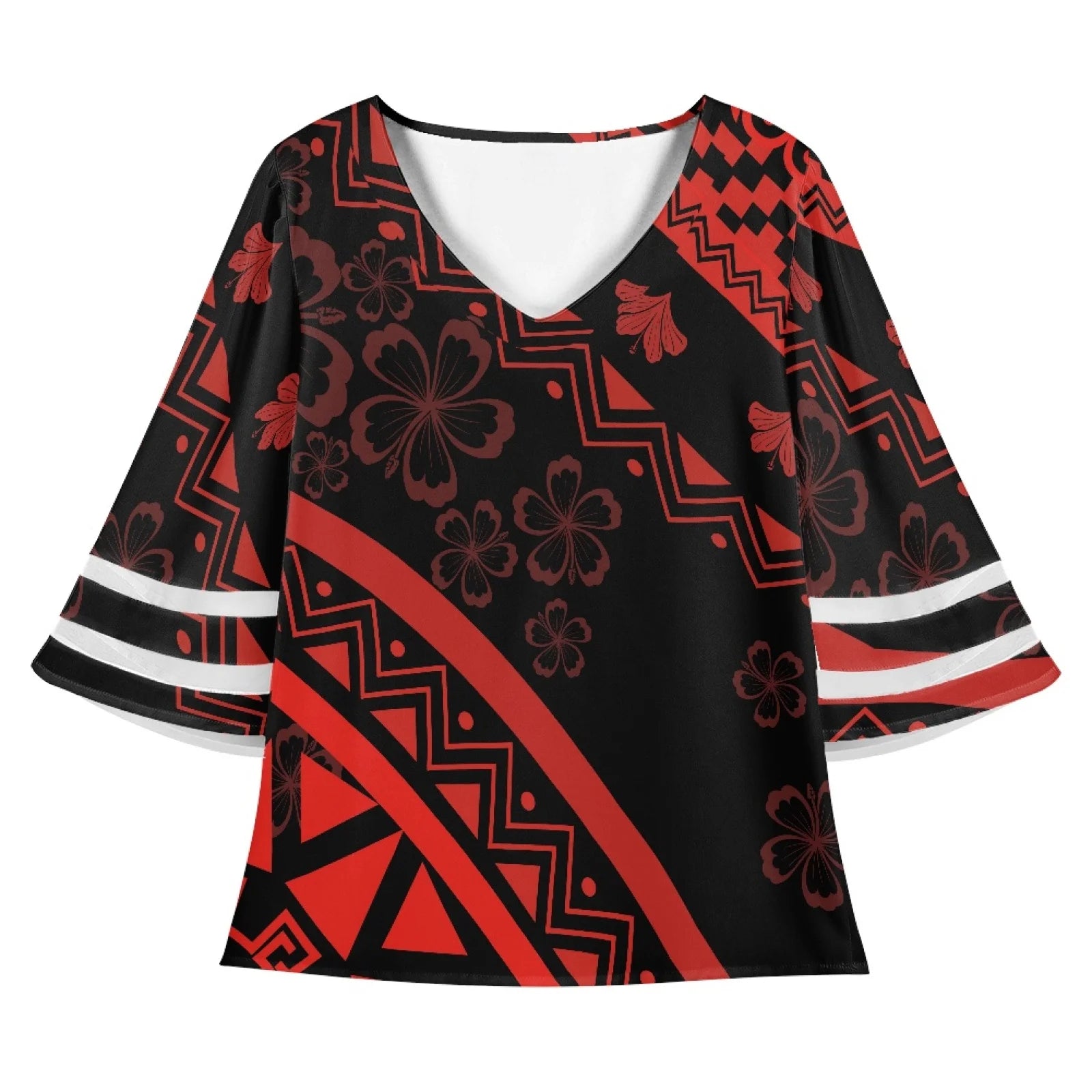 Red Hawaii Designs Polynesian Tribal Print Women Shirts and Blouses Custom Plus Size Blouses for Ladies Formal Blouse Designs