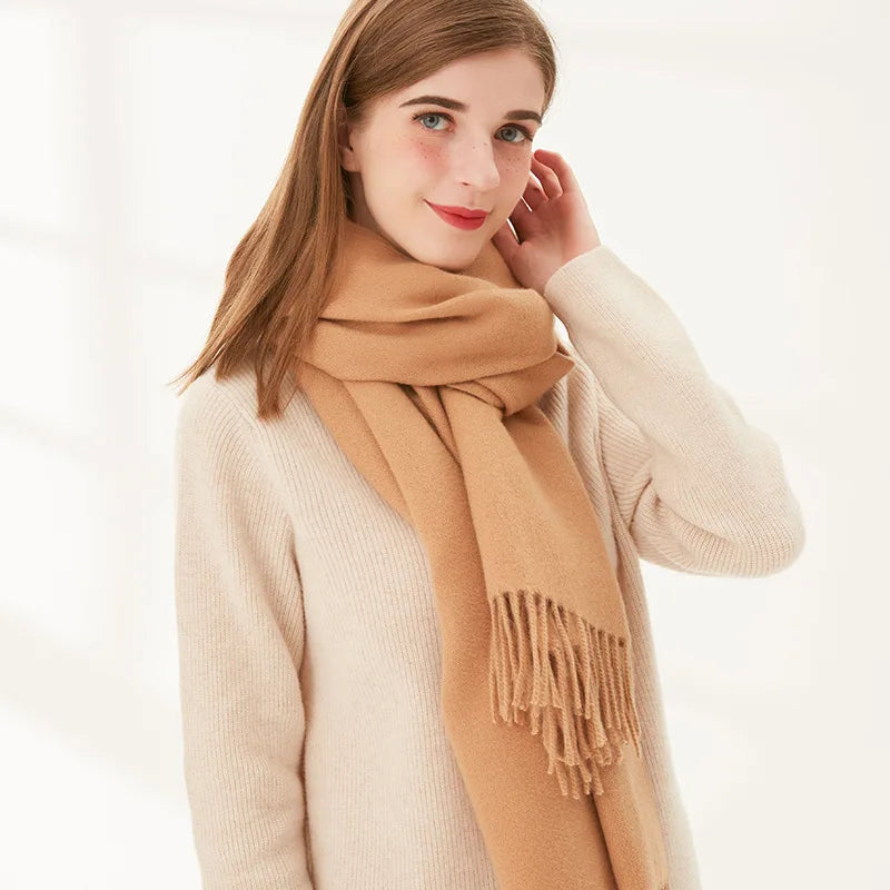Wholesale Warm Soft Pashmina Scarves Shawl Plain Cashmere Like Winter Tassel Solid Scarf for Women