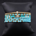 New Design Natural Blue Turquoise Real Pearl Gold Stainless Steel Beads Multi Layers Elastic Beaded Bracelet Set