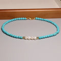 Natural Faceted Blue Turquoise Beaded Necklace for Women Men Pearl Beaded Healing Stone Energy Choker Necklace Wholesale