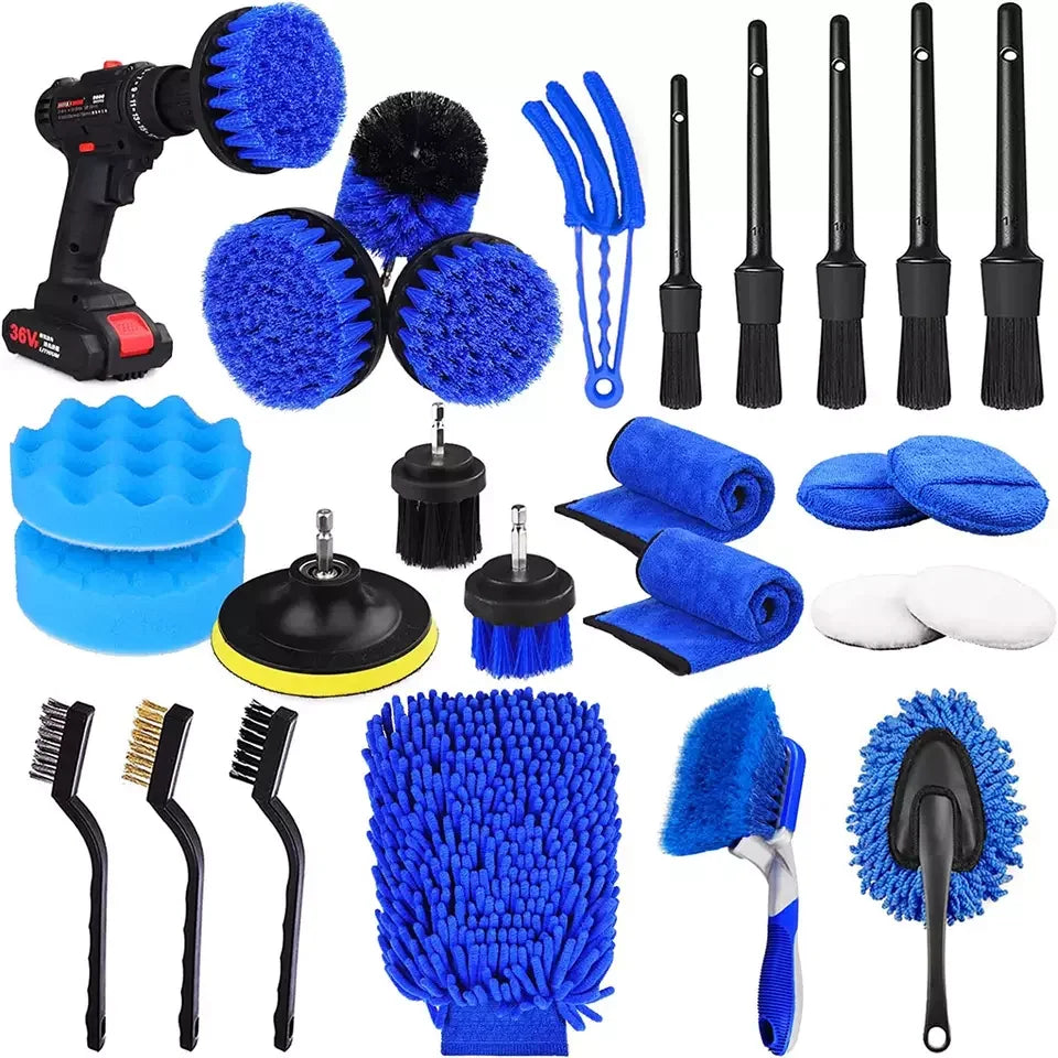 26 Pcs Car Detailing Brush Set Auto Drill Clean Brushes Buffing Sponge Pads Cleaning Tools for Interior Exterior Washing
