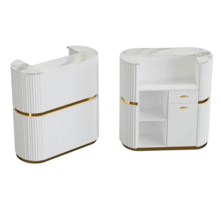 Kisen White Top and Gold Grey pink Blue Green Reception Desk Vintage Front Counter Table for Beauty Spa Salon