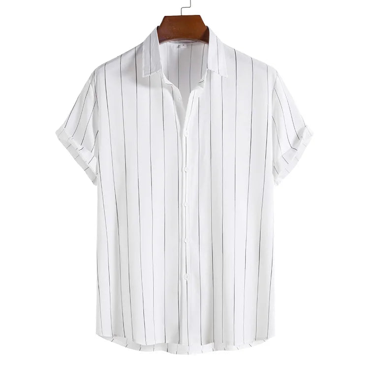 New Summer Men's Fashion Trend Casual Button up Short-sleeved Striped Printed Shirt