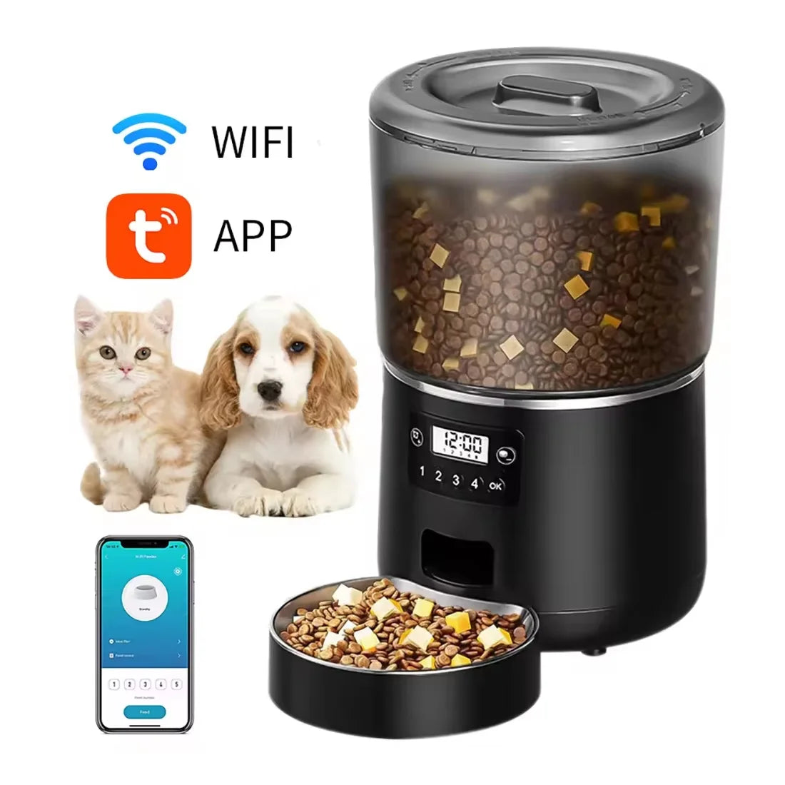 Custom 4L Automatic App-Controlled Smart Cat Dog Food Dispenser Stainless Steel Bowl Tuya App WIFI Pet Feeder with Timed Setting