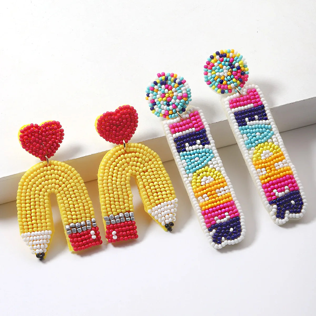 2025 New Arrivals  Pencil with Heart Earrings for Women Handmade Seed Bead TEACHER Statement Drop Precious Beaded Earrings Jew
