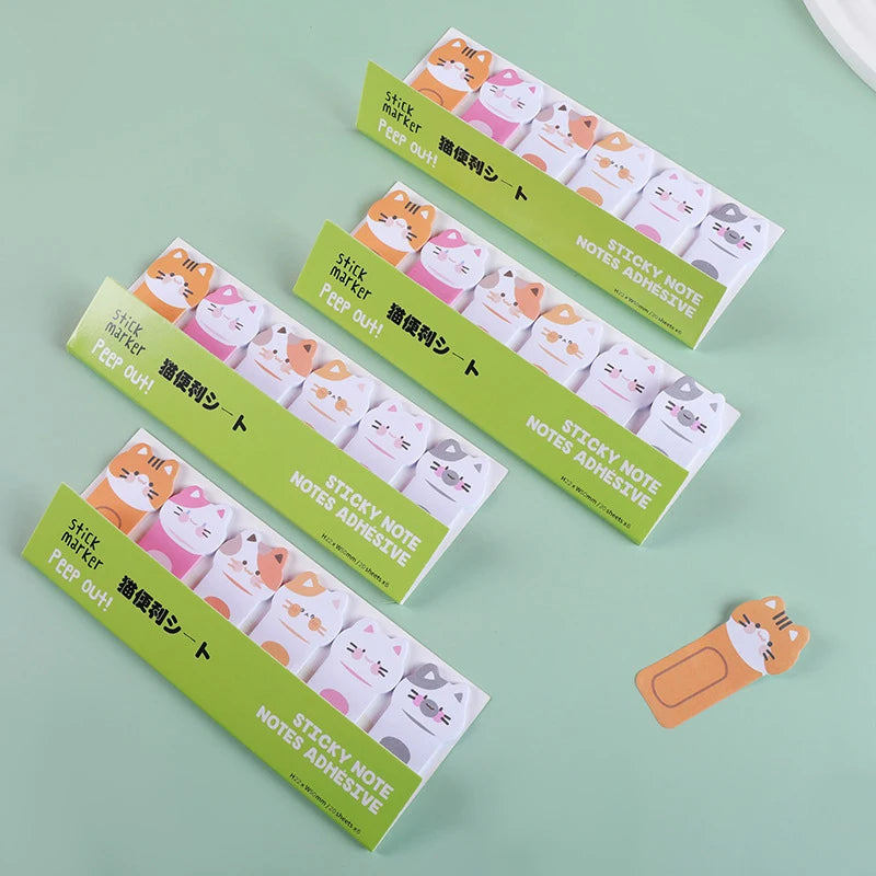 In Stock Wholesale Cute Cartoon Cats Sitting in Line Sticky Notes Creative Special Shape Index Memo Self Stick Notes