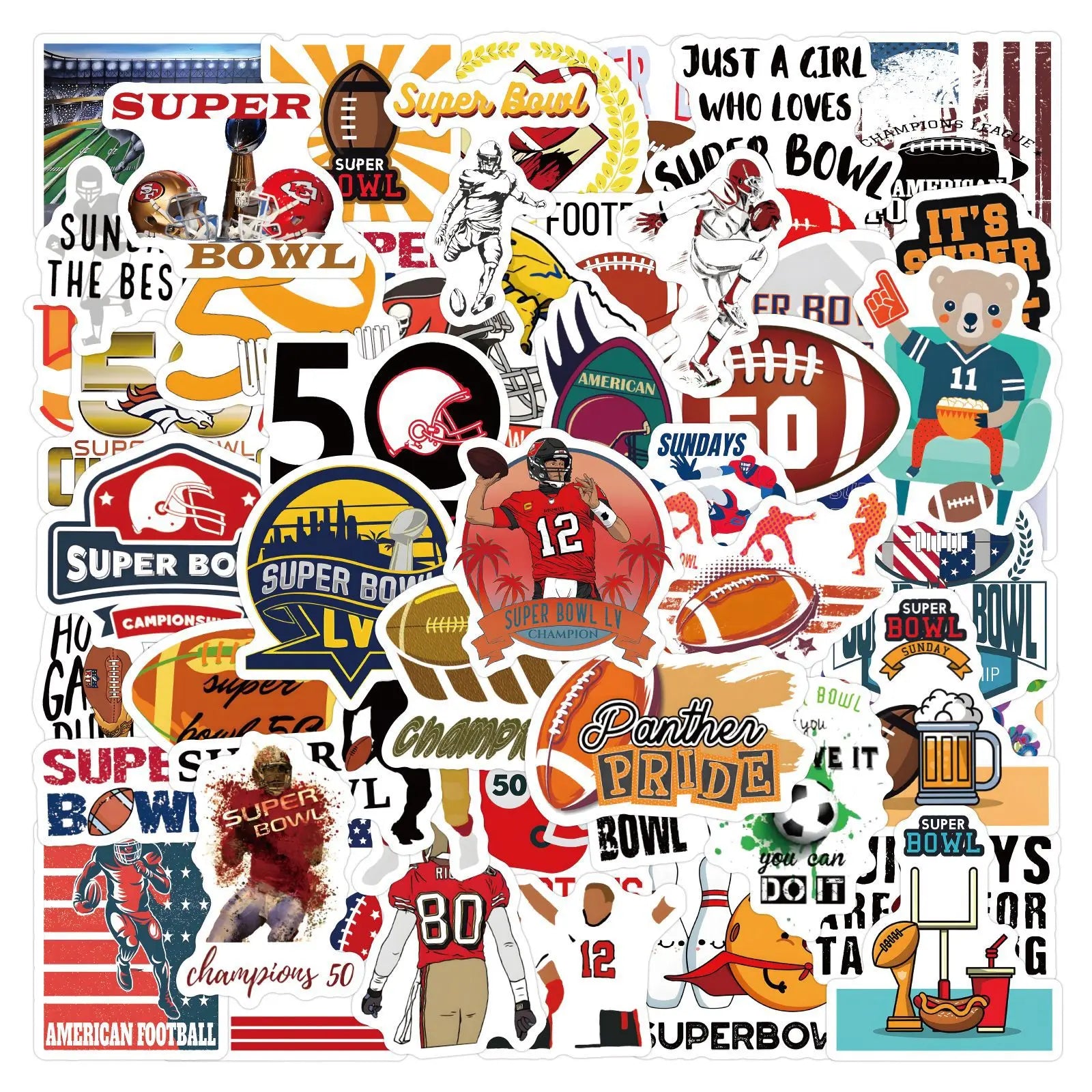 2024 Newly 60PCS USA Football Party Decorative SuperBowl Sunday Sticker