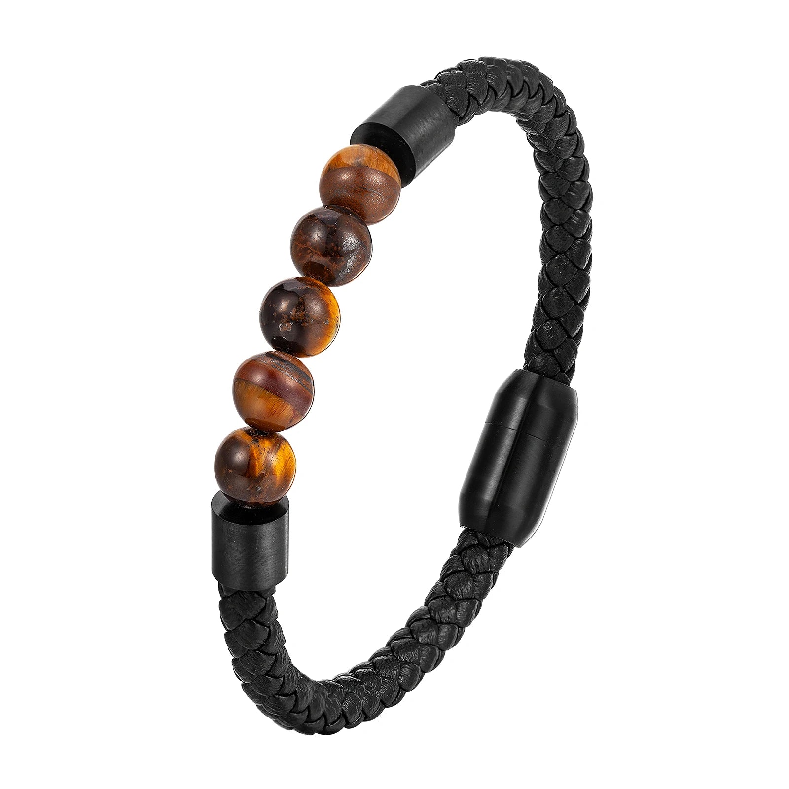 High Quality Engraved Logo Custom Jewelry Stainless Steel Black Plated Trendy Men's Genuine Leather Handmade Bracelets OT-164