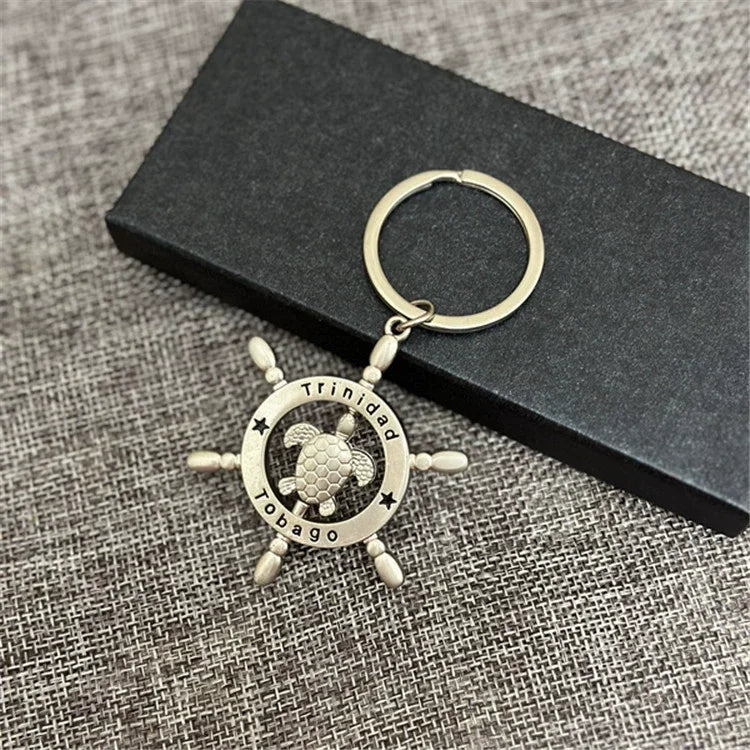 Fashion Metal Silver Cute Keyring Tortoise Sea Sailboat Pirate Ship Ships Wheel Keyring