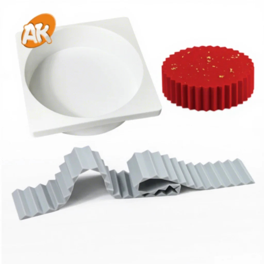 AK 3D Origami Chocolate Cake Impression Lace Mat with Round Silicone Mousse Cake Molds Bakeware Cake Border Mould Pastry Baking