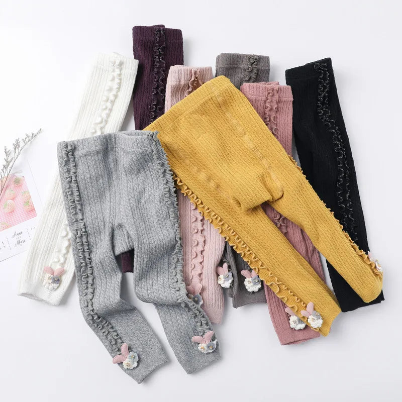 Vertical Bar Wooden Ear Edge Cartoon Baby Tight Leggings Good Quality Leggings for Kids Girls Cute Baby Leggings