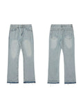 Wholesale Men's High Street Classic Casual Raw Distressed Denim Jeans Slim Ripped Straight Breathable Windproof Pants Autumn