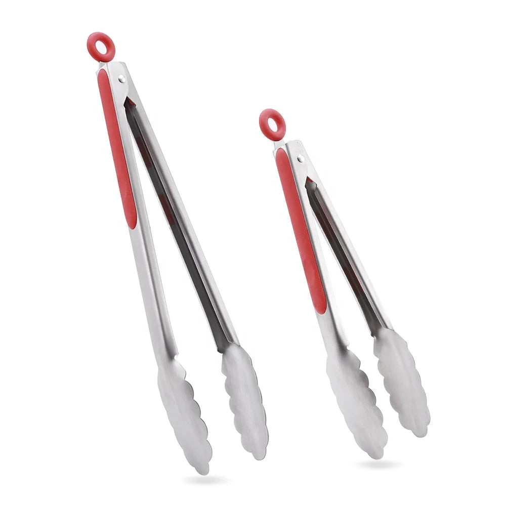 Set of 2 9" 12" Premium Stainless Steel Barbecue Salad Grill Serving Tongs Locking Kitchen Tongs