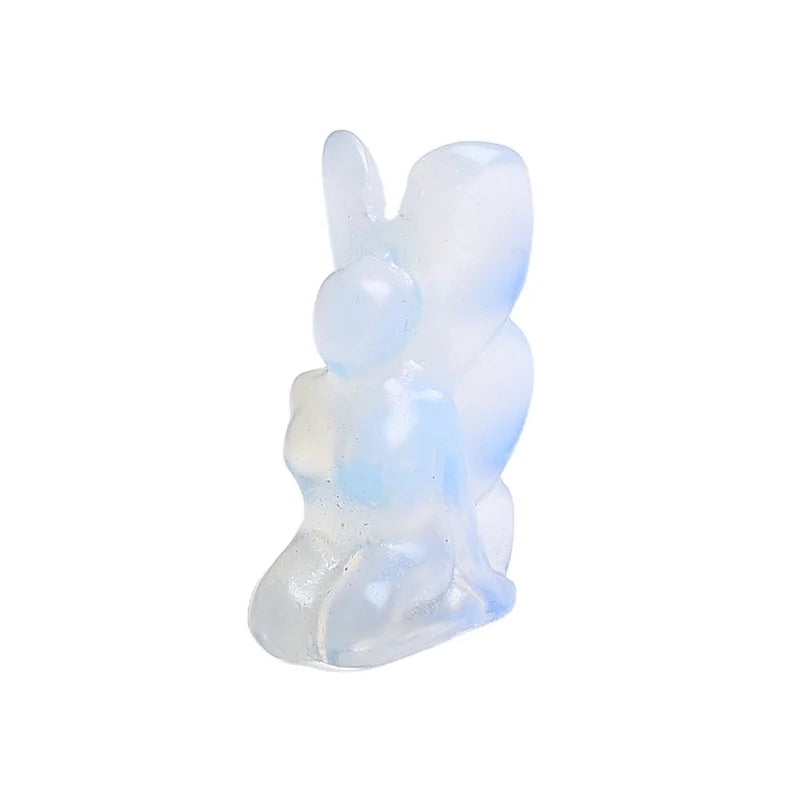 HZ Natural Crystal Quartz Stone Crafts Healing Gemstone Opalite Butterfly Fairy Statue For Angel Stone Decor